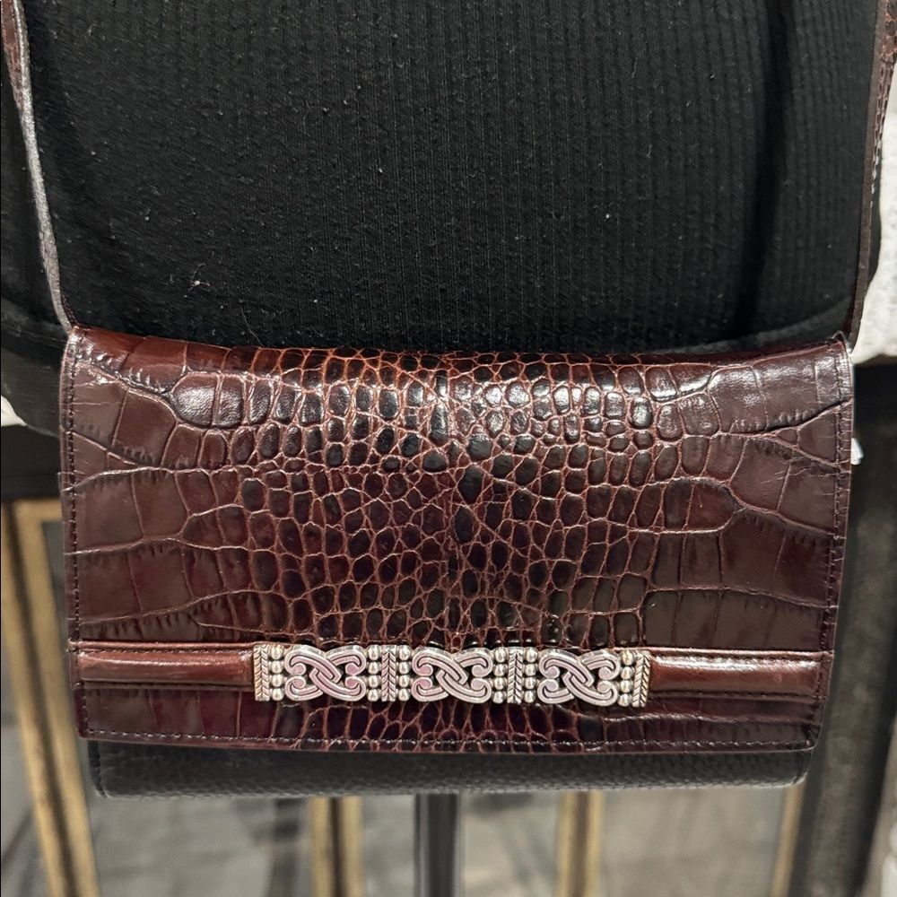 Brighton Black Brown Wallet w/ Checkbook Holder crossbody genuine leather